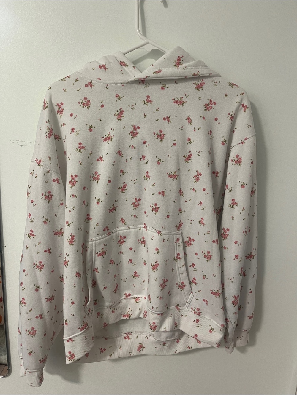Floral Print White Hoodie Sweatshirt - Women's